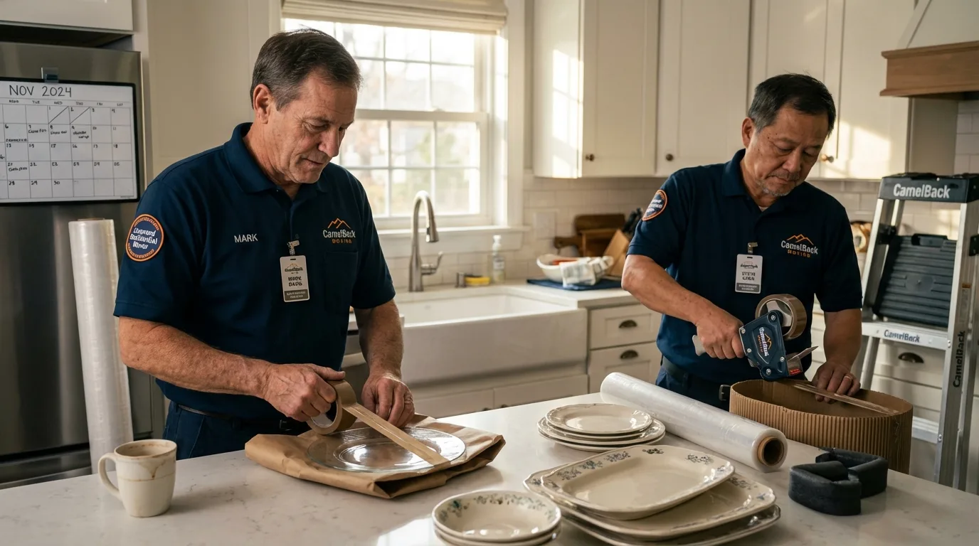 Professional crew packing kitchen dishware in Greene, NY